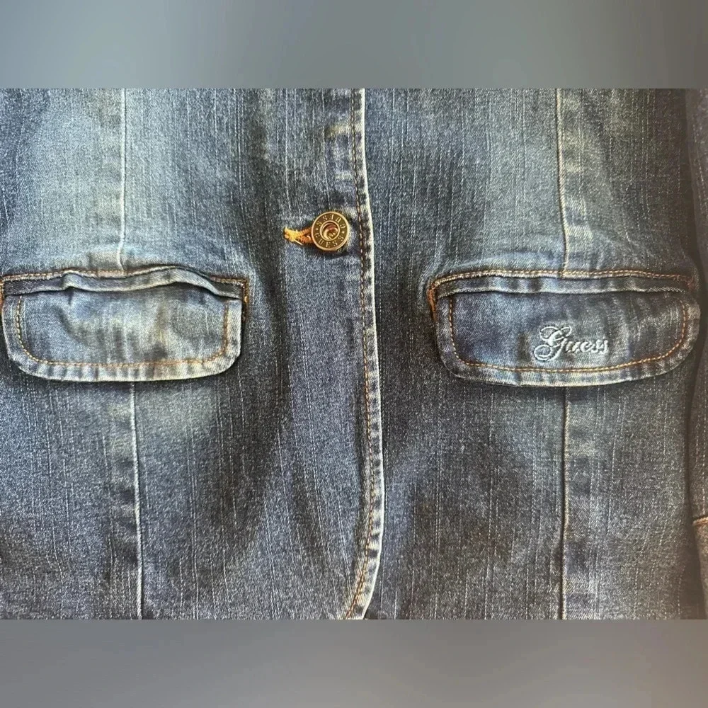 Guess Girls Y2K Embroidered Denim Jacket Blazer Style Size Medium 10-12